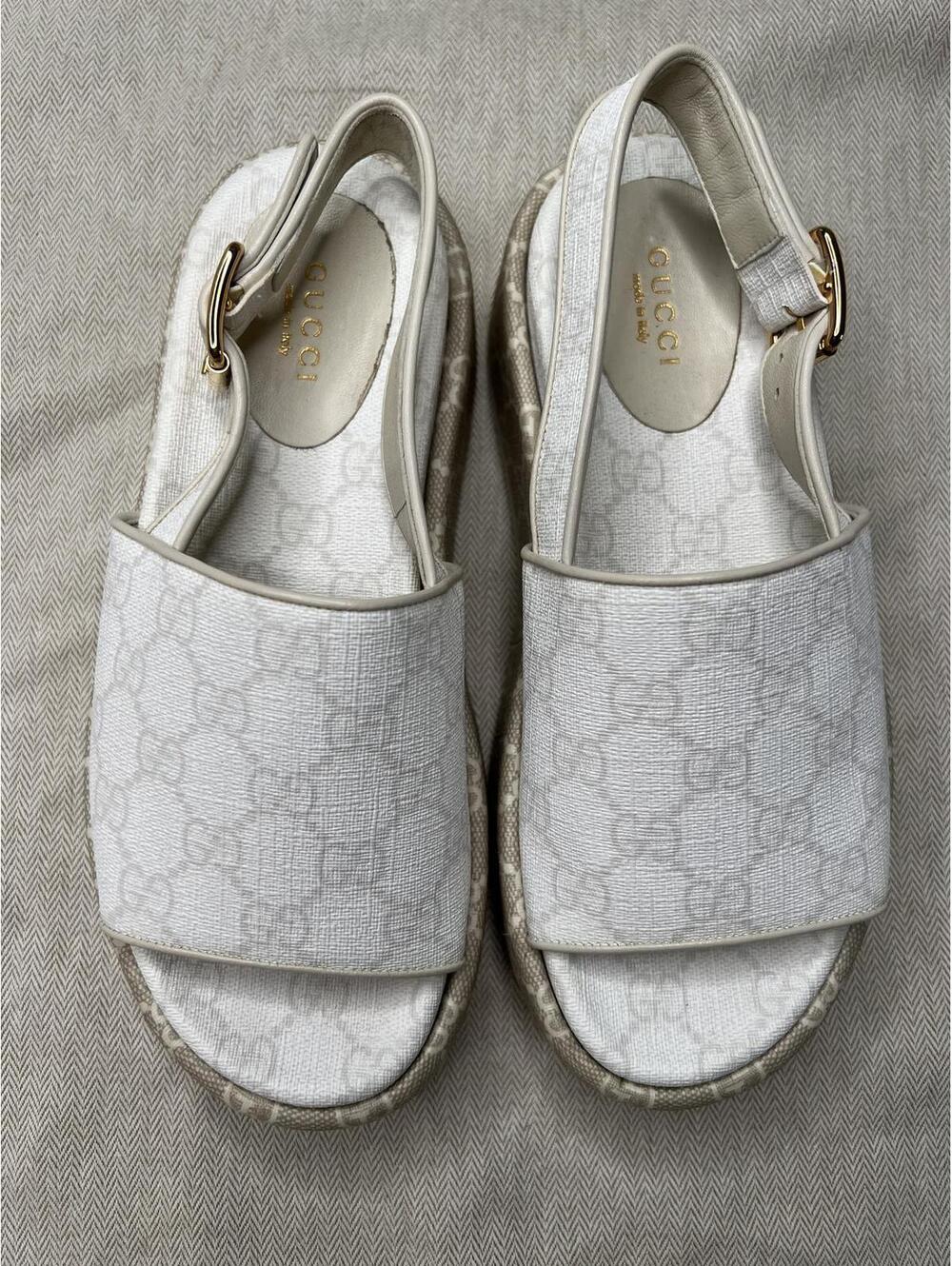 Gucci White GG Canvas Platform Slingback Sandals